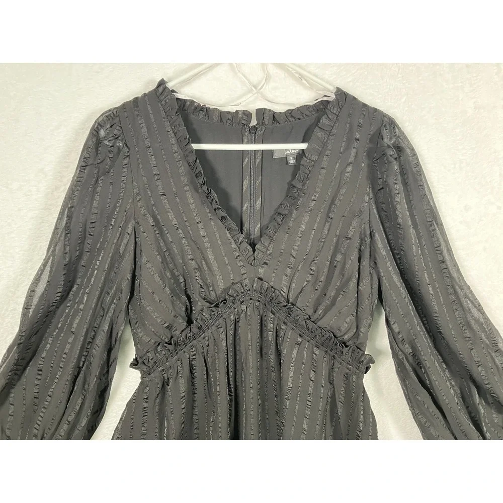 Lulus Black Long Sleeve Mini Dress Ruffle Empire Cocktail Small Date Nite NWT - Picture 3 of 10